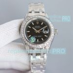 Replica Rolex Pearlmaster Datejust Ladies Watch 34MM SS Black Dial Diamond Bezel